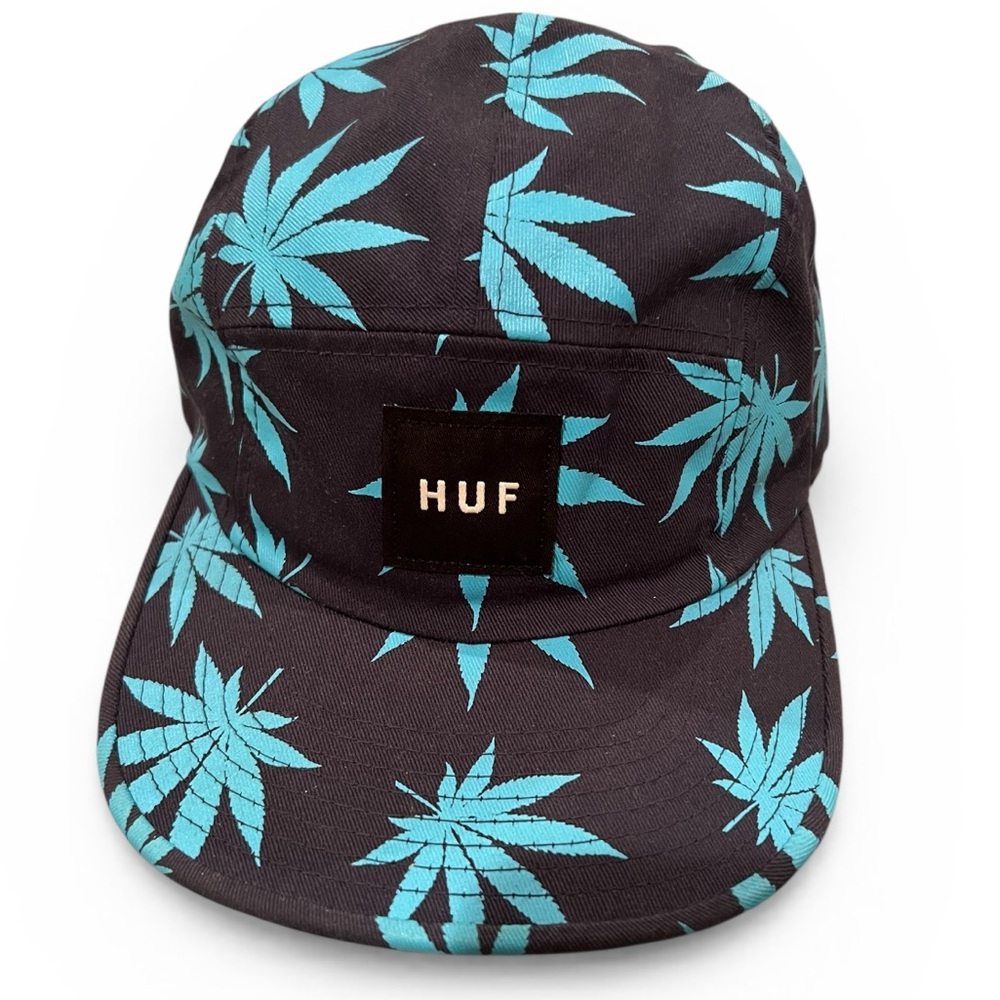 HUF Mens Navy Blue Green Plantlife Volley 5 Panel Camper Skate Hat OS